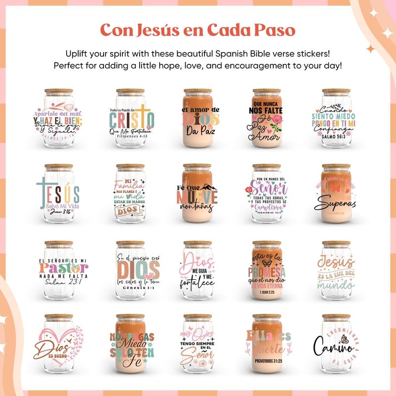 KACIOLA STUDIO Spanish Bible UV DTF Cup Wraps for 16 oz-20 Sheets Frases Religiosas Theme Cup Wraps, Spanish Bible UV DTF Decals Waterproof Rub on Transfer Stickers for DIY Mug Glasses - Image 2